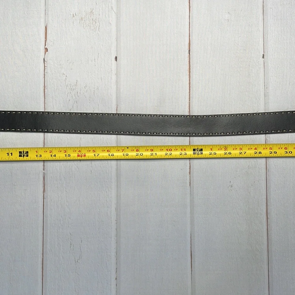 Anne Klein L Belt Black Exposed Stitching Large Ladies Leather Silver Hardware - Picture 10 of 13